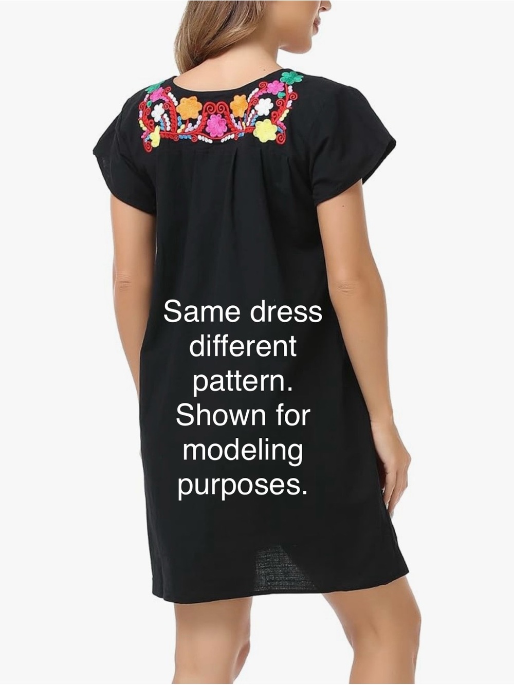 100% Cotton Black Embroidered Floral Boho Dress - Picture 11 of 11